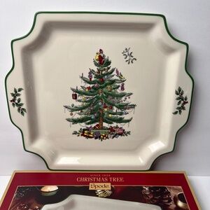 Spode Christmas Tree Square Handled Platter 12.5” NIB